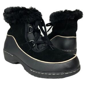 Athletech Faux Fur Trim Black Leather Winter Boots 11 NWOT